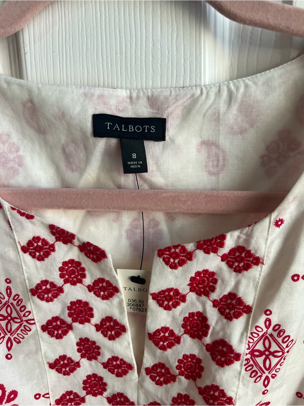 Talbots White and Red Paisley Embroidered Fit and Flare Dress - Picture 3 of 8